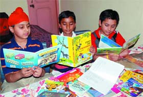 Avid readers (from left) Partesh Ramana, Anhad Naad and Aaryan Bharadwaj enjoying consider books as best friends