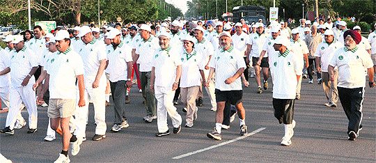 A view of the walkathon organised to mark the fourth International Mother Earth Day in Chandigarh on Sunday.