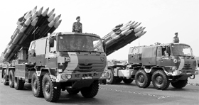 SMERCH Multi-Barrel Rocket Launchers based upon the Tatra truck during Army Day Parade 2012. Tatra trucks form the backbone of the military’s specialist vehicle fleet.