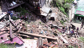 The site where a road caved in at Chhota Shimla in Shimla on Sunday.