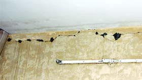 Big cracks develop in the walls of a house at Dilbagh Nagar Extension Colony in Jalandhar