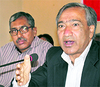 State secretary of the CPM MY Tarigami addresses a press conference in Srinagar on Sunday