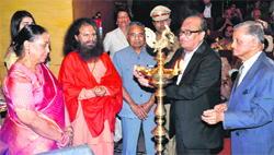 Governor Margaret Alva, along with former Governor Sudarshan Aggarwal (right), at a function of Himjyoti Public School, Dehradun, in New Delhi.