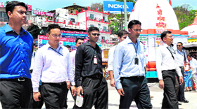 IPS probationers at Brahamkund, Har-ki-Pauri, during their training programme in Haridwar on Monday.