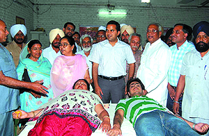 Deputy Commissioner KK Yadav at a blood donation camp organised by the Sant Nirankari Mandal in Bathinda on Tuesday.