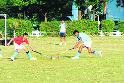 A match in the inter-section hockey tournament of Rashtriya Indian Military College in Dehradun on Tuesday