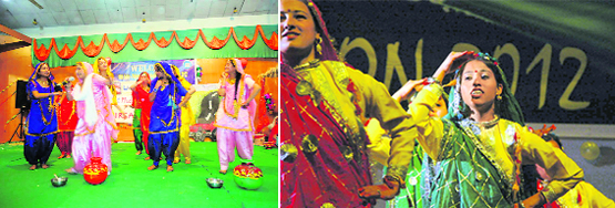Cultural extravaganza: Students perform during the 18th Inter-Polytechnic Sports and Cultural Meet-2012 at Government Polytechnic Kangra; and (right) girls present a dance during a cultural function, Infusion-2012, at Indira Gandhi Medical College in Shimla.