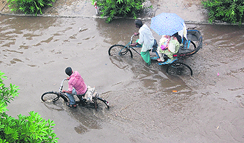 A file photo of water accumulated on a street in Rajinder Nagar in Jalandhar.