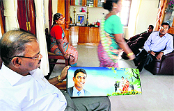 Family members of abducted Sukma district Collector Alex Paul Menon at their residence in Chennai