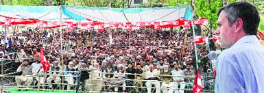 Chief Minister Omar Abdullah addresses a public rally at Darhal in Rajouri district