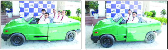 The folding car designed by students of CT Polytechnic, Jalandhar. The car transforms itself from a four-seater into a two-seater in a few seconds with the turn of a hydraulic lever.