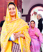 Bathinda MP Harsimrat Kaur, with a fractured wrist, comes out of Parliament