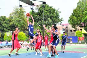 A match during the All India Afzal Khan Memorial Basketball Tournament at The Doon School in Dehradun on Thursday
