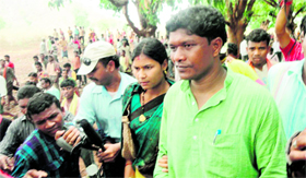 BJD MLA Jhina Hikaka and his wife Kaushalya Majhi after his release on Thursday.