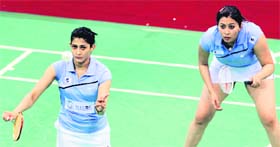 Indias Jwala Gutta and Ashwini Ponnappa during their match against Indonesias Vita Marissa and Nadya Melati at India Open 2012 in New Delhi on Thursday