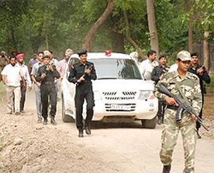 Chief Minister Parkash Singh Badal arrives at the deer safari located in Bir Talab village where 29 black bucks had died on Thursday morning in a stampede after a stray dog reportedly entered their enclosure. Speaking to media persons
