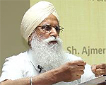 Navtej Bharati addresses the audience at the Central University of Punjab in Bathinda on Friday