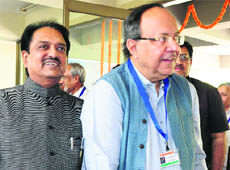 Science and Technology and Earth Sciences Minister Vilasrao Deshmukh and (right) CSIR DG Samir Bramhachari in Chandigarh on Friday.