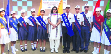 Students of CJS Public School during the Prefectorial Investiture Ceremony in Jalandhar on Friday.