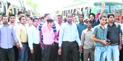 Employees of Mediways Hospital disrupt traffic on the ferozpur road.