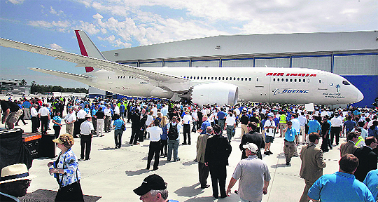Crowds gather to get an up close look at the first 787 Dreamliner passenger jet to be assembled at Boeing's South Carolina facility during a ceremony in North Charleston on April 27. Boeing Co on Friday unveiled the plane, built for Air India and made at its new South Carolina assembly plant, a factory at the centre of a bitter labour dispute last year and the site of a recent manufacturing glitch that threatened to disrupt the 787 production rate target.