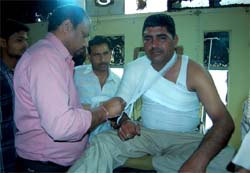 One of the injured cops undergoing treatment at the Civil Hospital in Bathinda