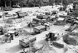 Tractor-trailers parked along the Zirakpur-Shimla highway at Baltana
