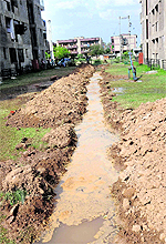 The damaged water pipeline at Sector 49 in Chandigarh