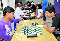 Players mull their moves during the Chandigarh Chess Championship at St Xaviers Senior Secondary School in Sector 44 of Chandigarh on Saturday