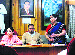 Santosh Arya, ward member of the Municipal Council from Barlowganj, at a meeting in Mussoorie on Saturday