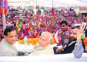 Shanta Kumar, all-India vice-president of the BJP, at a rally in Palampur on Saturday