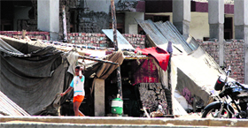 Temporary sheds erected by jhuggi dwellers on the Gujral Nagar road in Jalandhar.