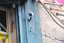 A CCTV camera installed at the Hero Bakery Chowk in Ludhiana on Saturday. 
