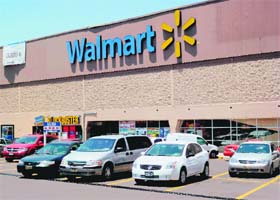 View of a facade of Walmart supermarket in Mexico City