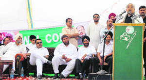 Peoples Democratic Party patron Mufti Mohammad Sayeed addresses a public meeting in Jammu on Sunday. 