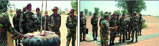 Lieutenant General Gyan Bhushan, Army Commander, South Western Command, reviewing Exercise Shoorveer, presently underway in Hanumangarh district of Rajasthan. The formations are practising their battle drills in the designated areas of training. The Army commander was briefed by Lieutenant General Sanjeev Anand, GOC, Chetak Corps. General VK Singh, Chief of Army Staff, will review the summer training exercise on May 2. On May 3, Defence Minister AK Antony will review the exercise. Thereafter, the training event will culminate into a major joint Army-Air Force exercise.