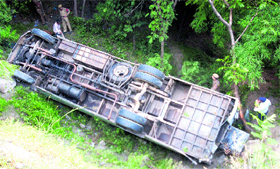 A bus carrying Vaishno devi pilgrims which fell into a gorge on the Jammu-Srinagar national highway.