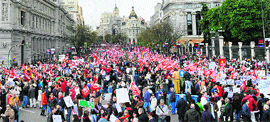 Protesters at a rally during May Day in Madrid on Tuesday.