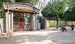 An outer view of main gate of the Bir Talab Deer Park that has been completed at a fast pace. As many as 15 gaps in the boundary wall have been plugged following the killing of over 30 blackbucks