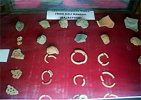 Archeological finds, including pieces of earthenware and ornaments, excavated from various parts of Punjab and some parts of Rajasthan