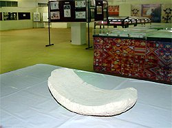 This particular piece of a mortar stone has been prominently displayed at the museum at the Central University of Punjab. This stone was unearthed during an excavation at Lakhmirewala in district Mansa of Punjab. According to the curator, this piece of stone dates back to the Harappan period