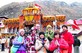 NAMASTE INDIA: A group of foreigners at the Badrinath shrine