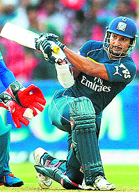 Deccan Chargers Kumar Sangakara plays a shot during their match against Pune Warriors in Cuttack on Tuesday