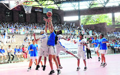 A match in progress in the Welham Girls Basketball Tournament in Dehradun on Wednesday.