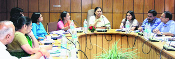 State Finance Minister Indira Haridayesh during a meeting in Dehradun on Wednesday.