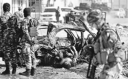 Afghan Special Forces personnel at the site of Wednesdays suicide bombing in Kabul