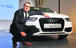 Michael Perschke, head of Audi India, during the India launch of the Audi A4 sedan with upgraded specifications at a news conference in Mumbai on Thursday. Audi AG, a subsidiary of Volkswagen, Europe's biggest carmaker, plans to expand capacity at its Indian plant by 50%, as it looks to become the country's biggest luxury vehicle brand