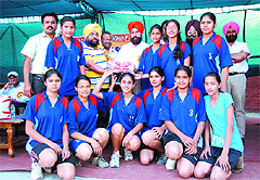 winning team poses for a photograph at the concluding function of the District Handball Championship organised at St. Xaviers School in Bathinda on Thursday. 