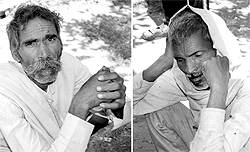 Fathers of the deceased labourers wait for their sonss bodies at the Civil Hospital in Ambala City on Thursday