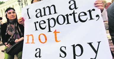 A flashmob marks World Press Freedom Day in Tbilisi, Georgia.